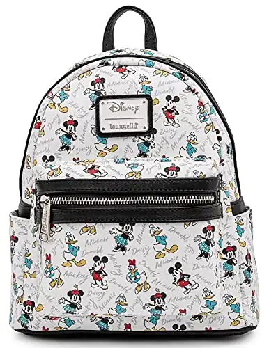 Loungefly Disney Mickey Minnie Mouse Donald Daisy Mini Backpack Handbag White