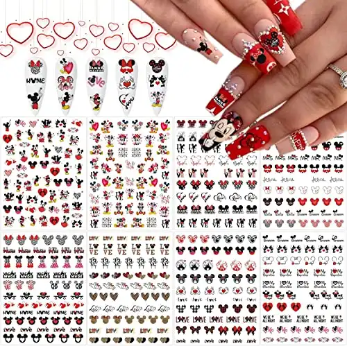 Mickey Valentines Heart Nail Decals - 8 sheets