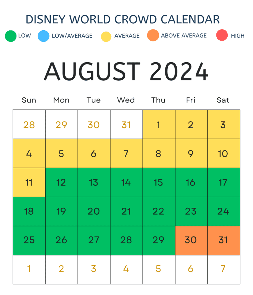 2024 August Disney Crowd Calendar