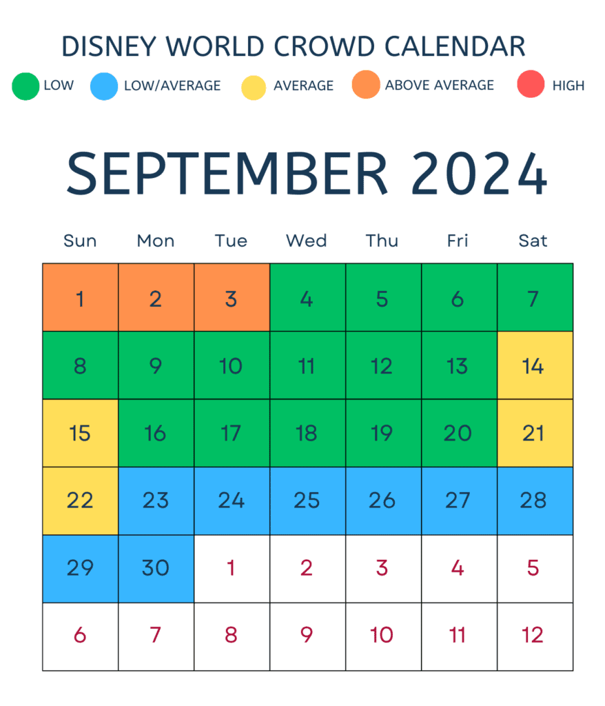 September 2024 Disney crowd calendar