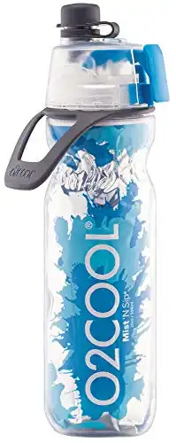 O2COOL Mist 'N Sip Misting Water Bottle 2-in-1 Mist And Sip Function With No Leak Pull Top Spout