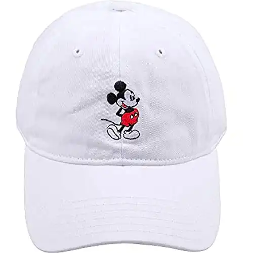 Concept One Disney Mickey Mouse Baseball Hat, Washed Twill Cotton Adjustable Dad Cap, Pure White, One Size