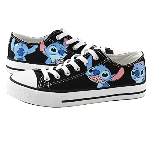 Stitch Shoes Custom Hand Painted Canvas Sneakers Low Top Black for Women Men Casual Versatile Daily