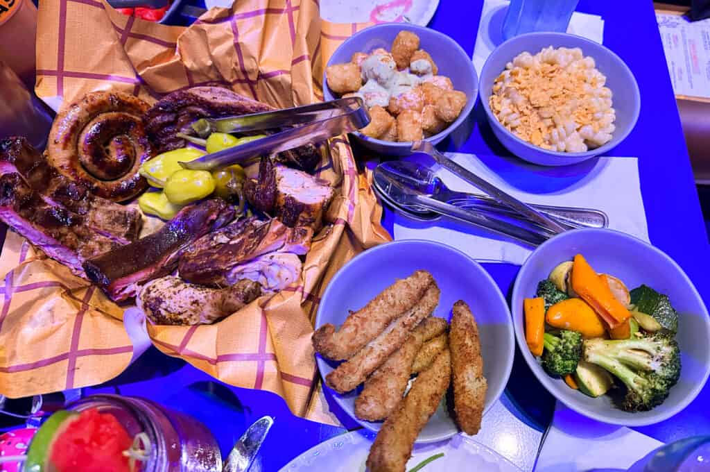 A full spread of food at roundup rodeo BBQ