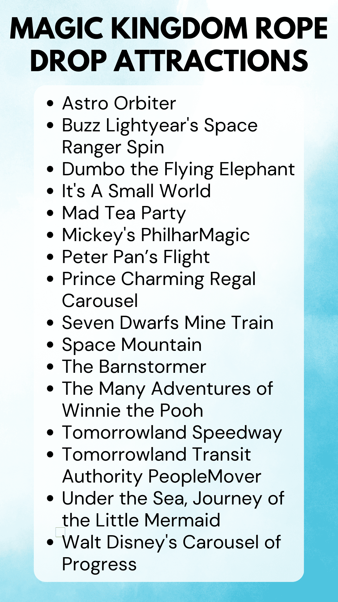 Magic Kingdom rope drop attraction list