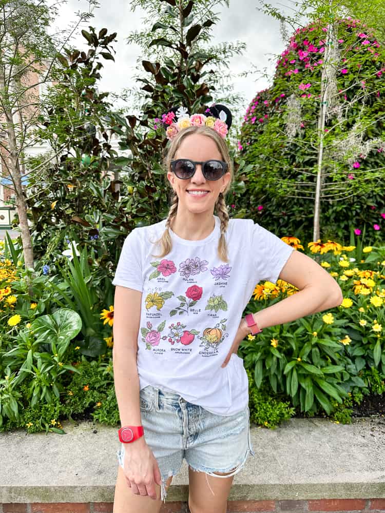 Woman wearing flower Minnie ears