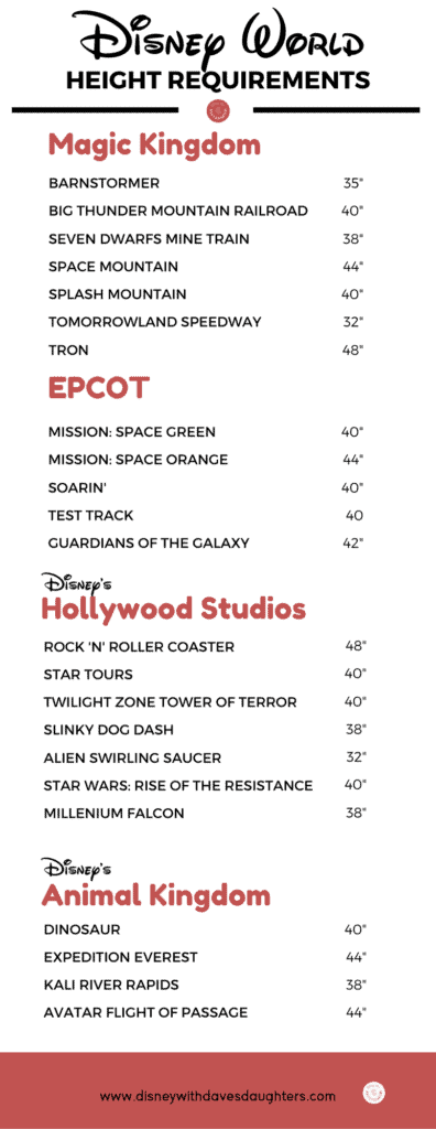 height requirements for all disney rides and attractions