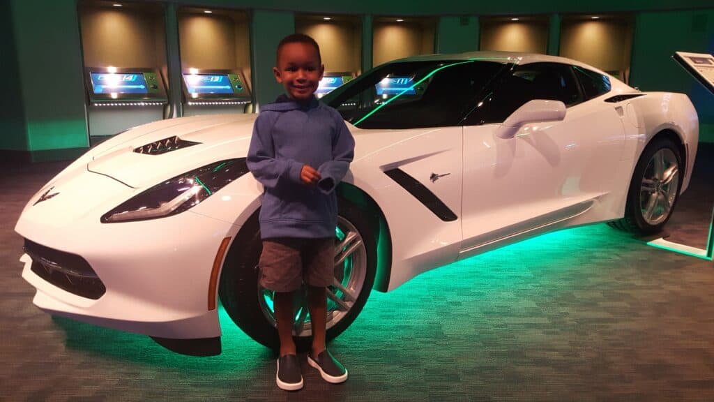 Boy with car at Test Track