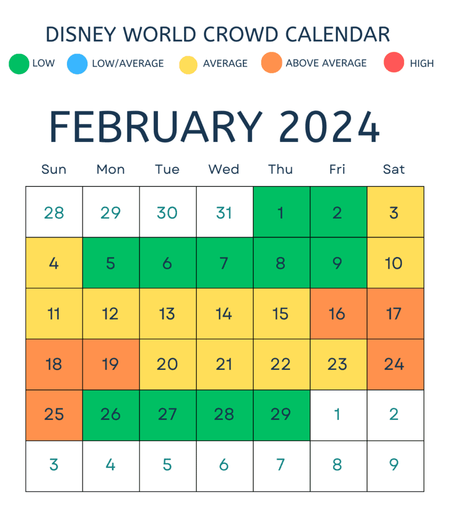 February 2024 Disney crowd calendar