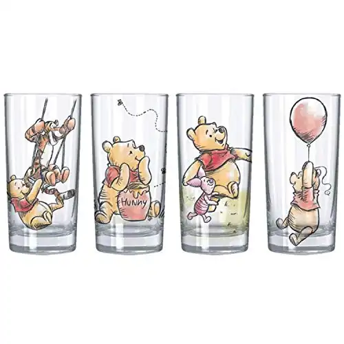 Winnie the Pooh, Piglet, Tigger, Hunny 4pc Tumbler Glass Set