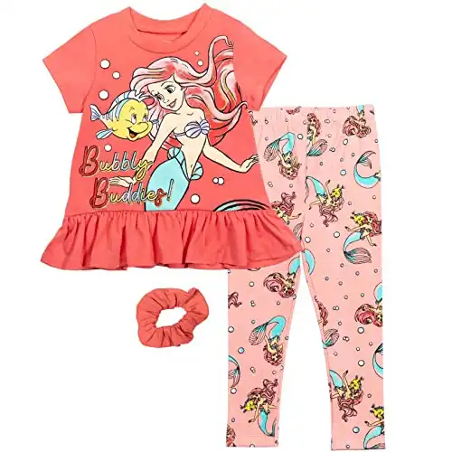 Disney Princess Ariel Toddler Girls Graphic T-Shirt Leggings and Scrunchie