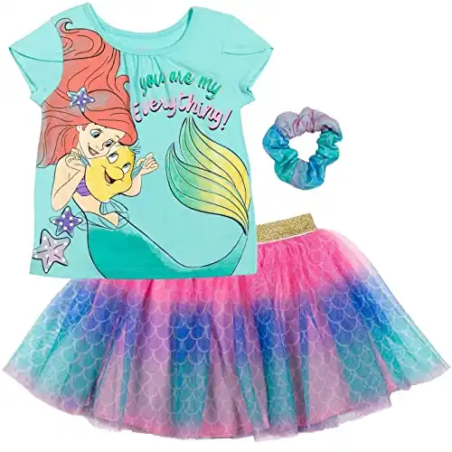 Disney Princess Ariel Toddler Girls Graphic T-Shirt Mesh Skirt and Scrunchie