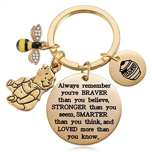 You Are Braver Than You Believe, Bee, Honey Pot, Pooh Bear Charm Keychain