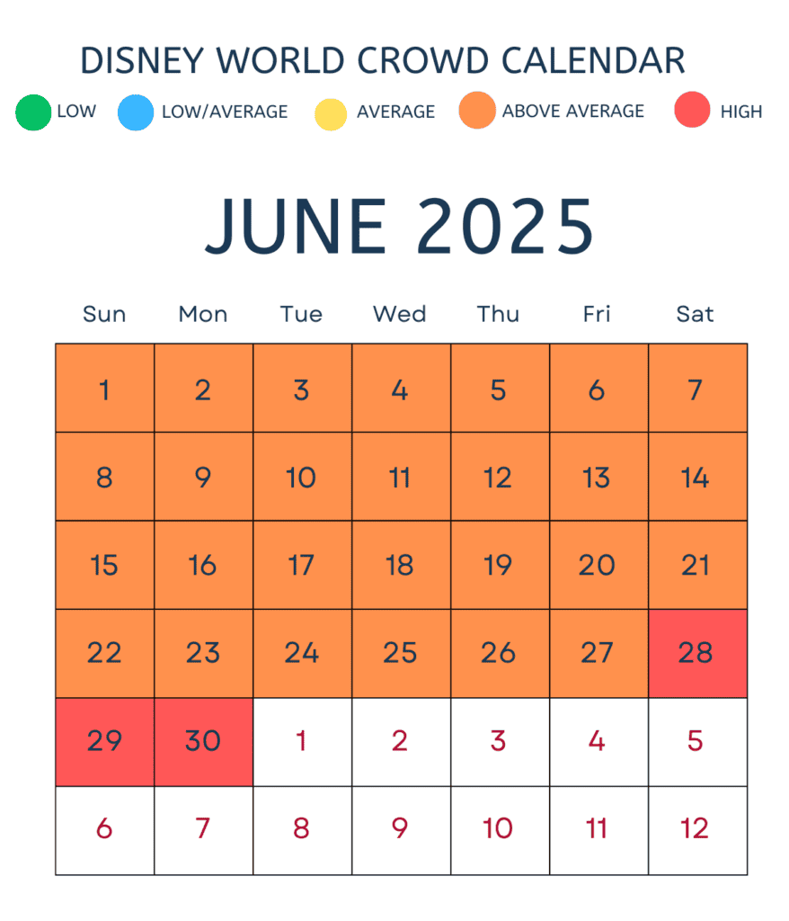 2025 Disney Crowd Calendar June
