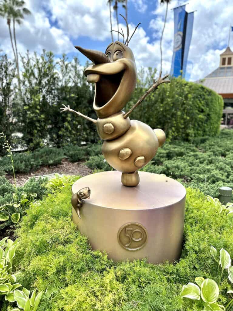Olaf gold statue Disney World 