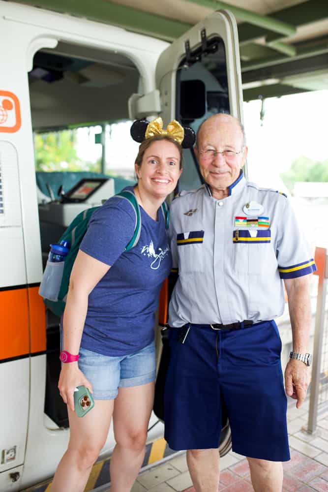 Monorail pilot Norman and woman at the Disney Monorail