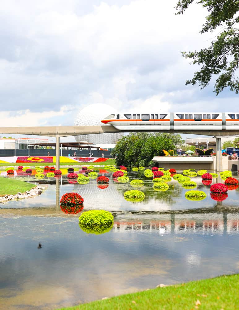 Monorail at Epcot during the Flower and Garden festival