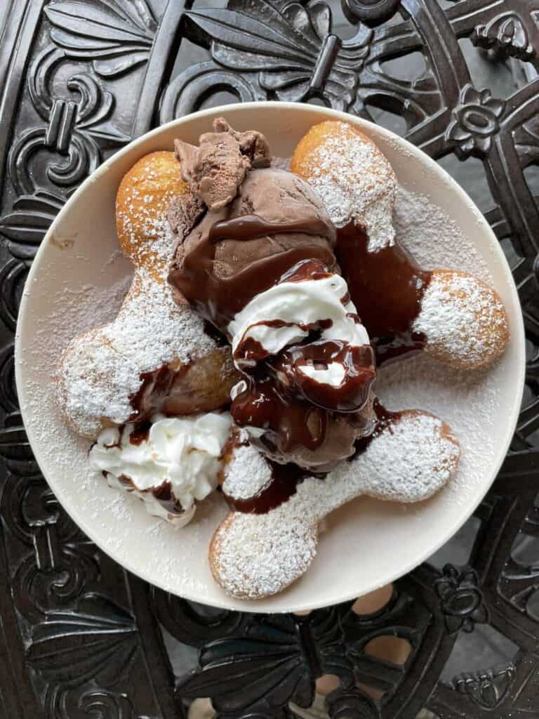 Mickey shaped beignet sundae