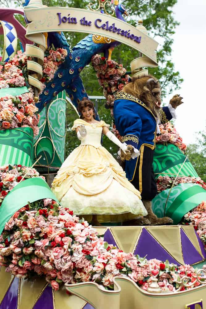 beauty and the beast at parade at disney world