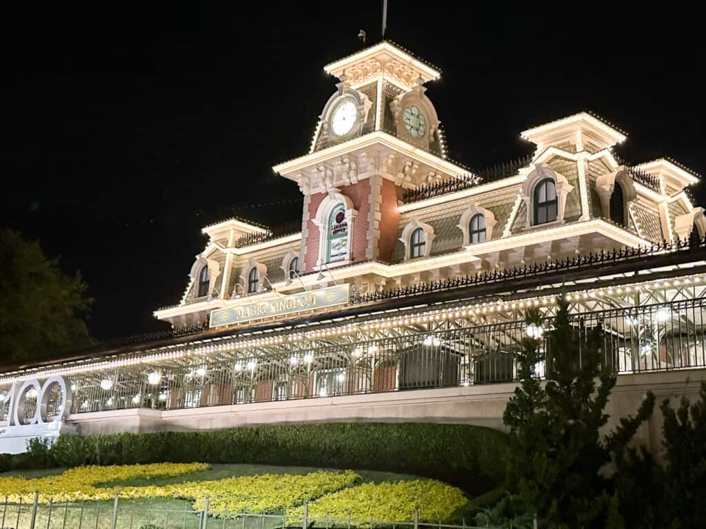 front of magic kingdom lit up