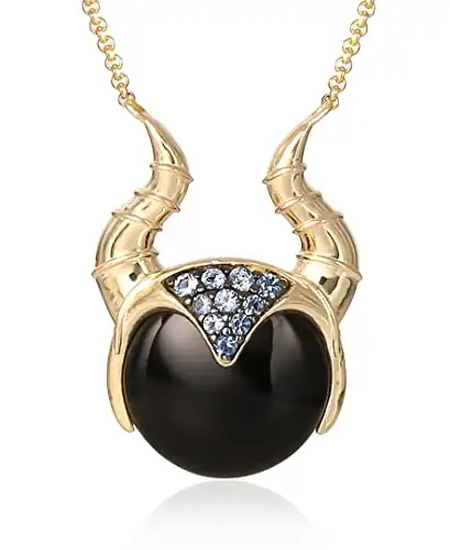 Disney Jewelry Villains Necklace - Maleficent Pendant, Onyx, Cubic Zirconia, Yellow Gold over Sterling Silver, 18"