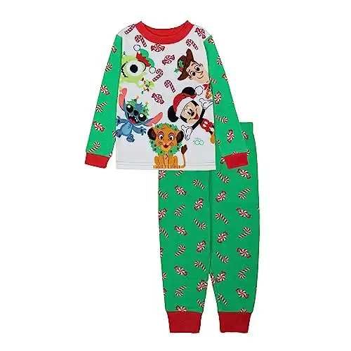 Disney Kids' Mickey And Friends 2-Piece Snug-Fit Cotton Pajama Set, Xmas Buddies