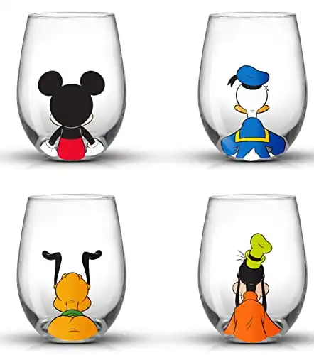 Disney Mickey Mouse Squad Collection Tumblers. 15oz Stemless Wine Glasses Set of 4