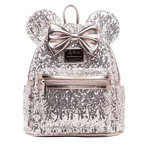Loungefly Disney Minnie Mouse Silver and Pink Sequin Mini Backpack