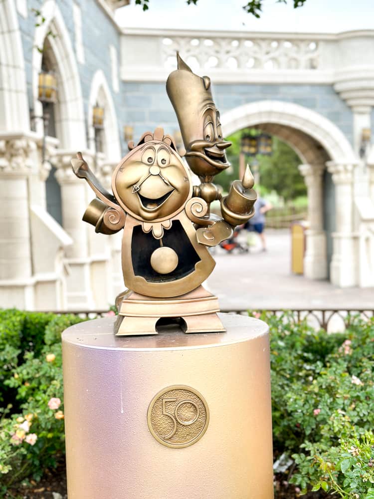 Lumiere and Cogsworth Godl Statue
