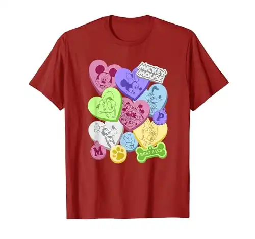 Disney Mickey & Friends Valentine's Day Group Candy Hearts T-Shirt
