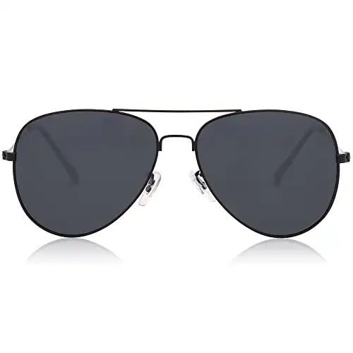 SClassic Aviator Polarized Sunglasses for Men Women Vintage Retro Style,Black/Grey
