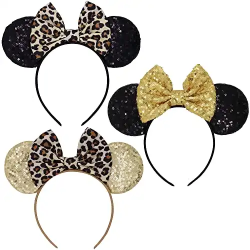 Minnie Ears Mouse Ears Headband with Leopard Bows