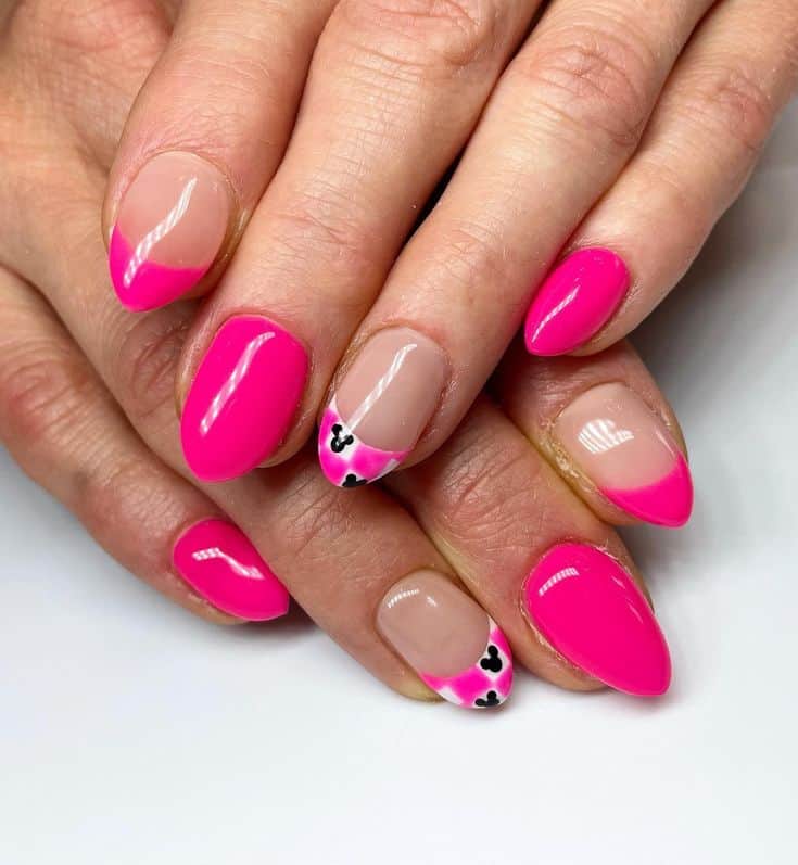 hot pink mickey french tips