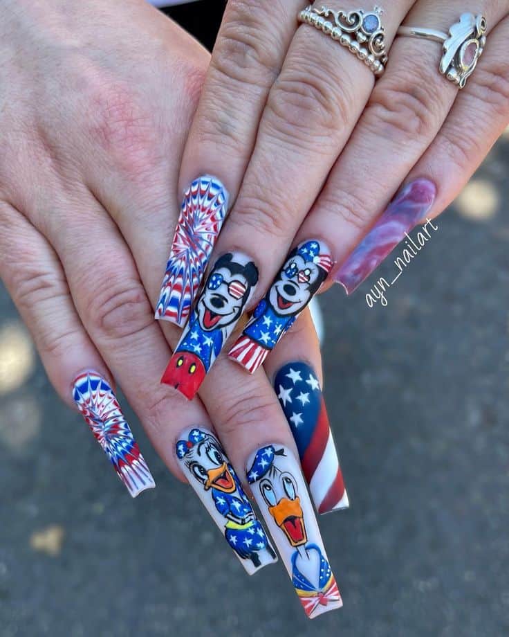mickey and the gang 4th of july nails
