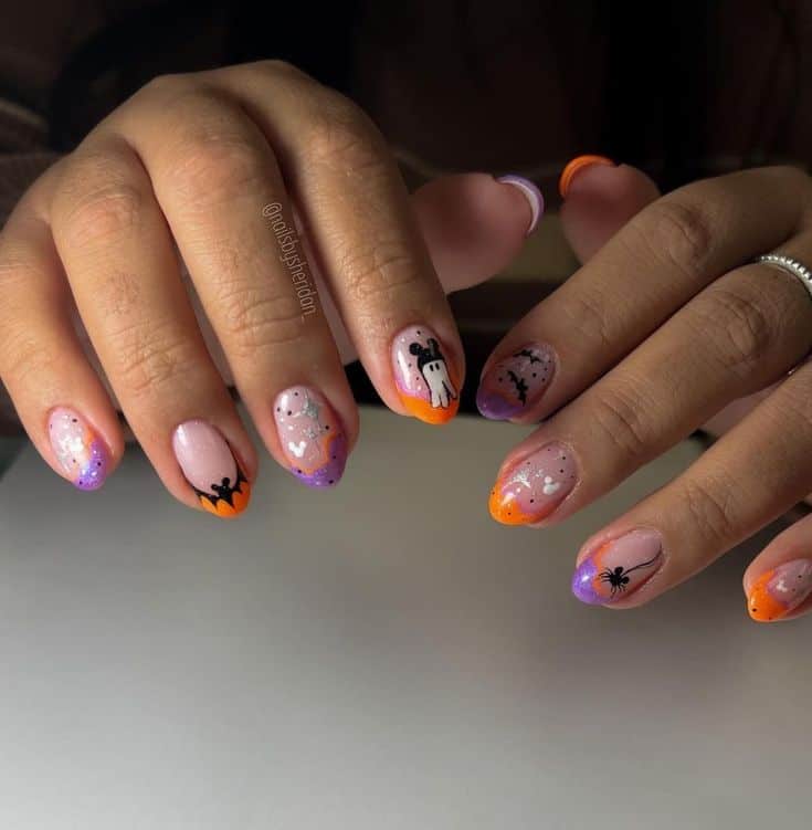 orange and purple halloween nails