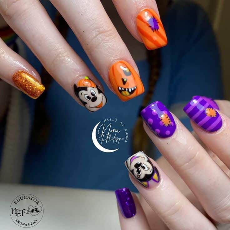 orange and purple halloween nails