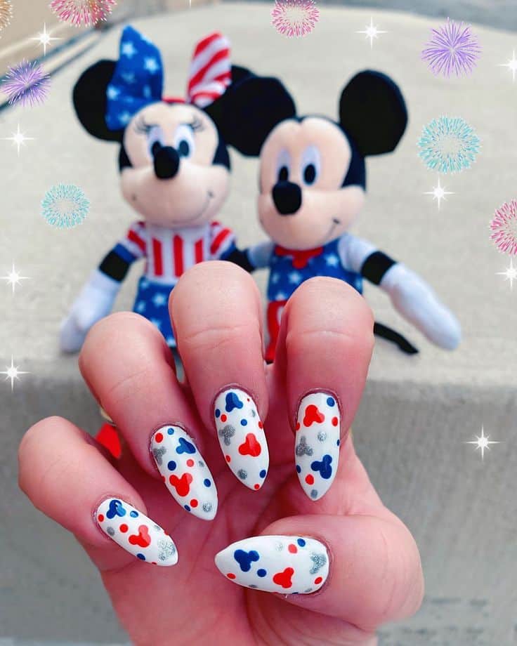 red white and blue mickey nails