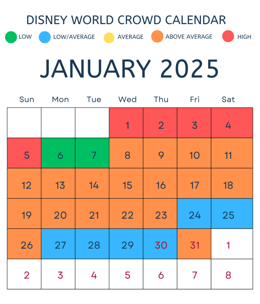 January 2025 Disney Crowd calendar