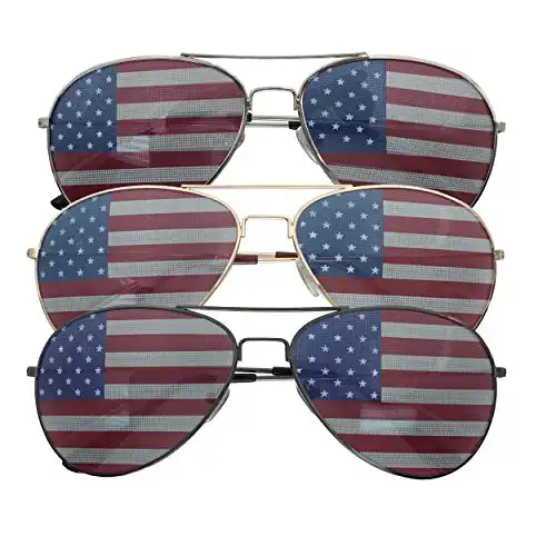 3 Pack American Flag Aviator Sunglasses