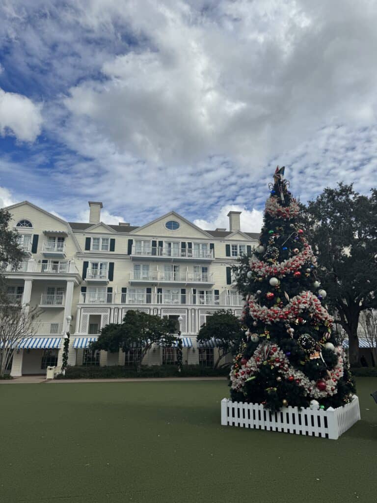 Christmas decorations at Disney's BoardWalk Hotel