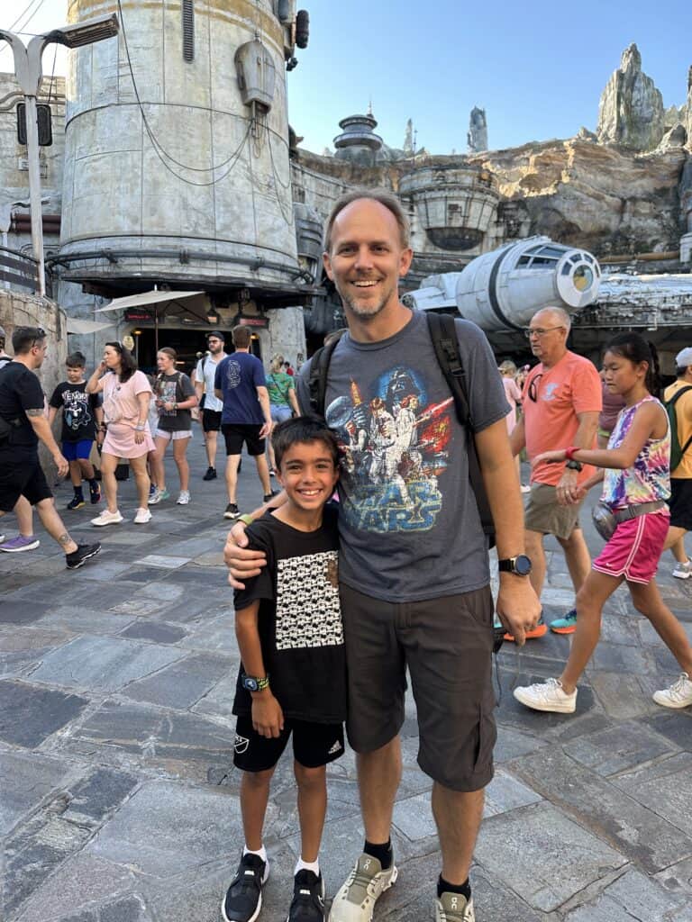Boy and man in Galaxy's Edge in Disney's Hollywood Studios