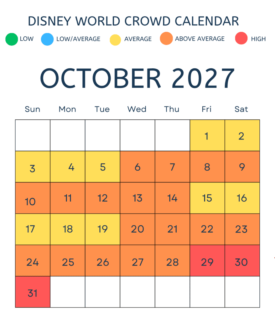October 2027 Disney World Crowd Calendar