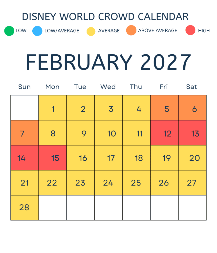 February 2027 Disney World Crowd Calendar