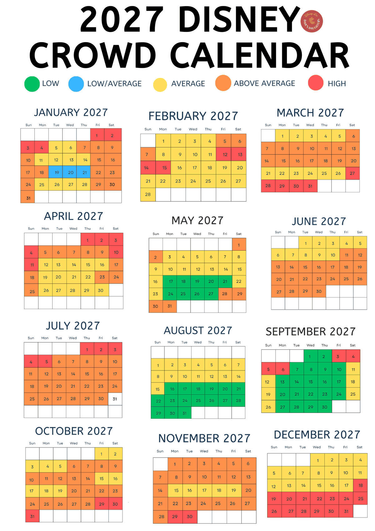 2027 DIsney crowd calendar overview