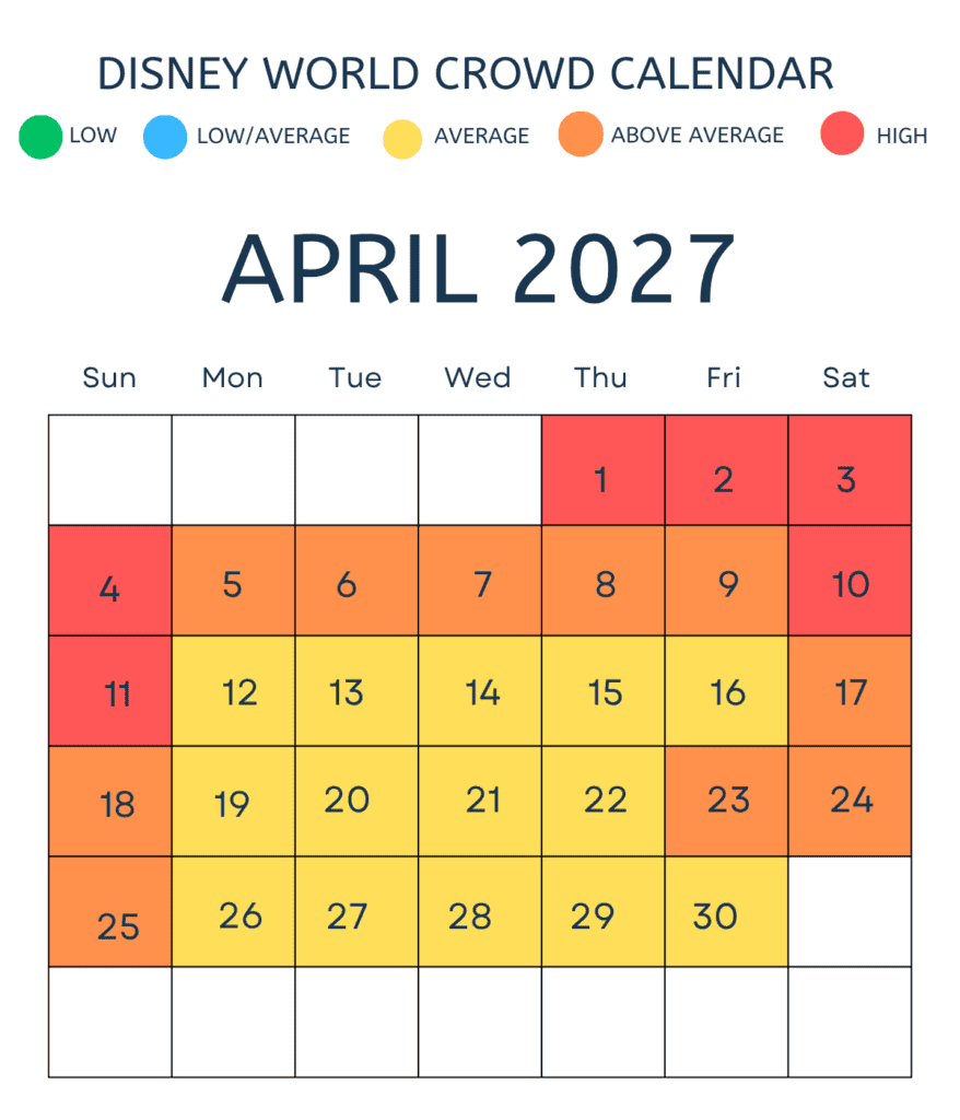 April 2027 Disney World Crowd Calendar