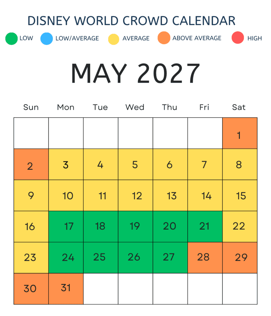 May 2027 Disney World Crowd Calendar