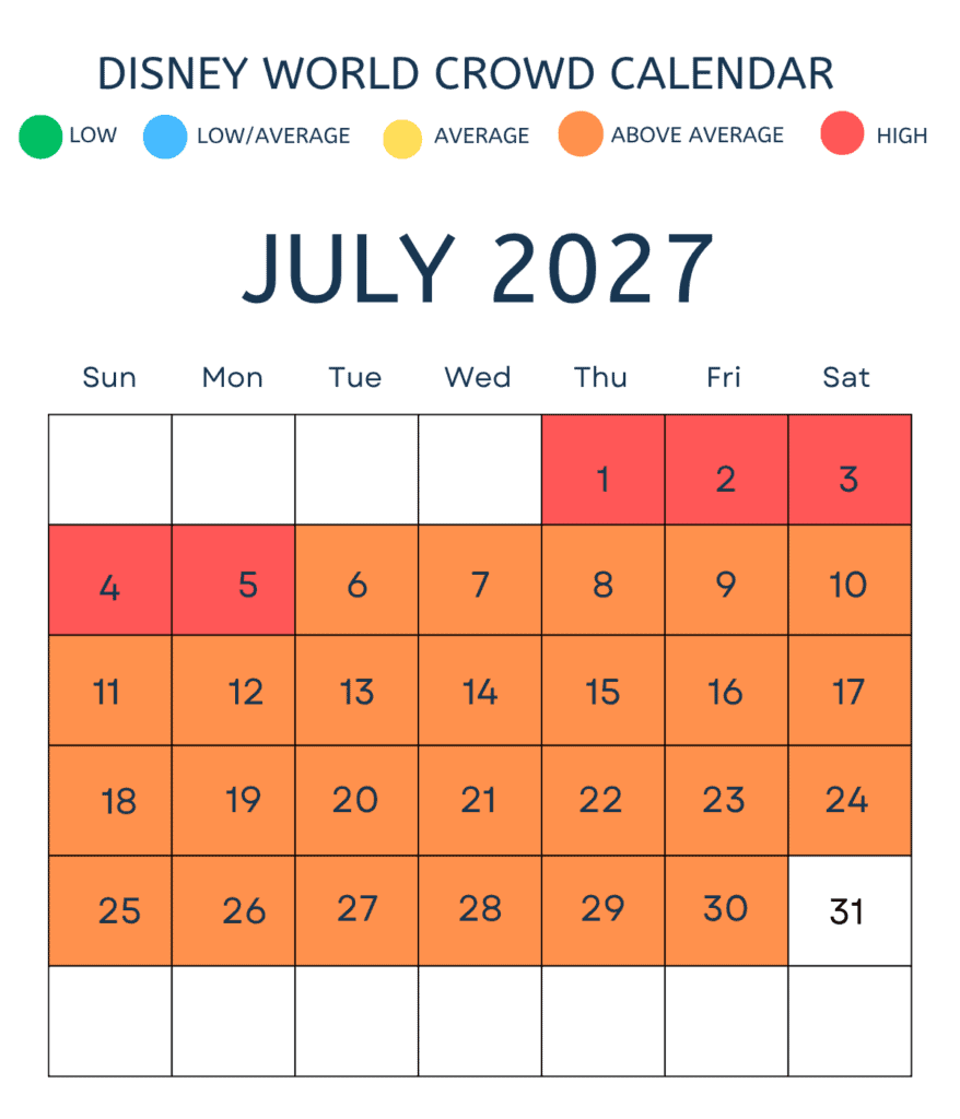July 2027 Disney World Crowd Calendar