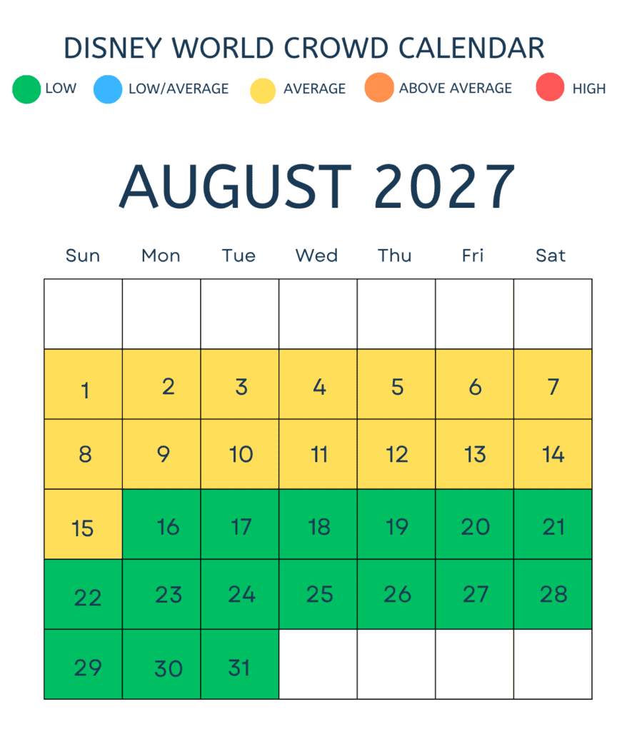 August 2027 Disney World Crowd Calendar
