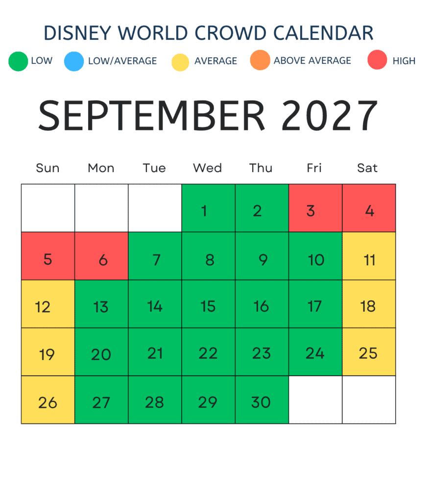 September 2027 Disney World Crowd Calendar