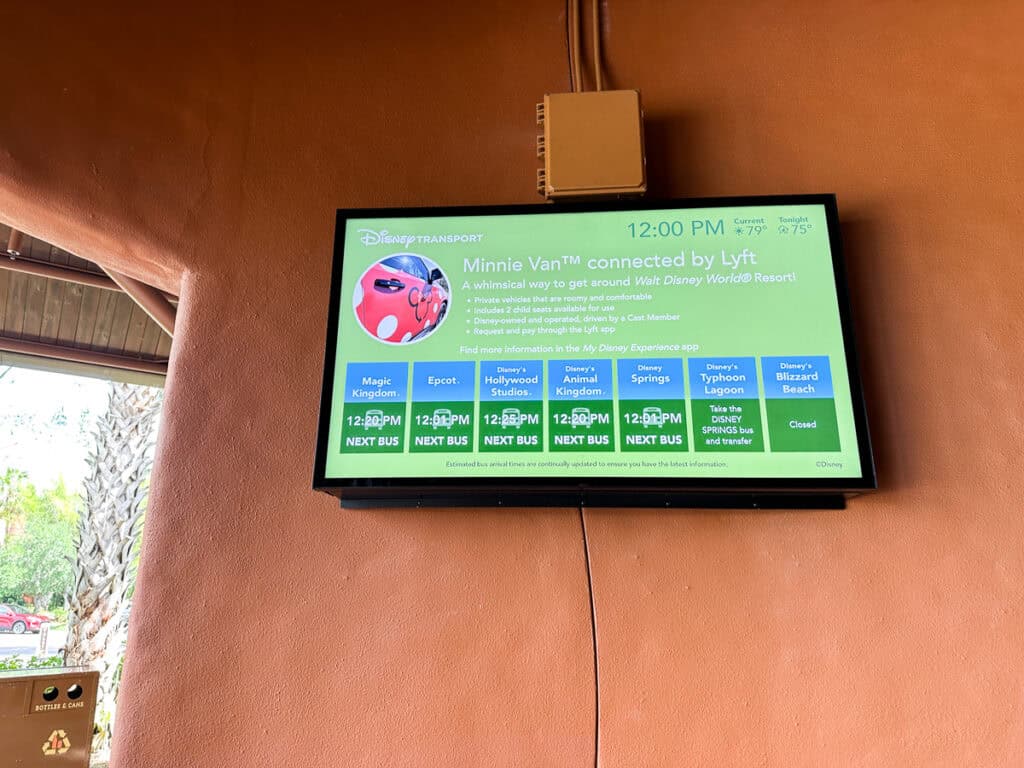 Bus stop schedule at Disney resort